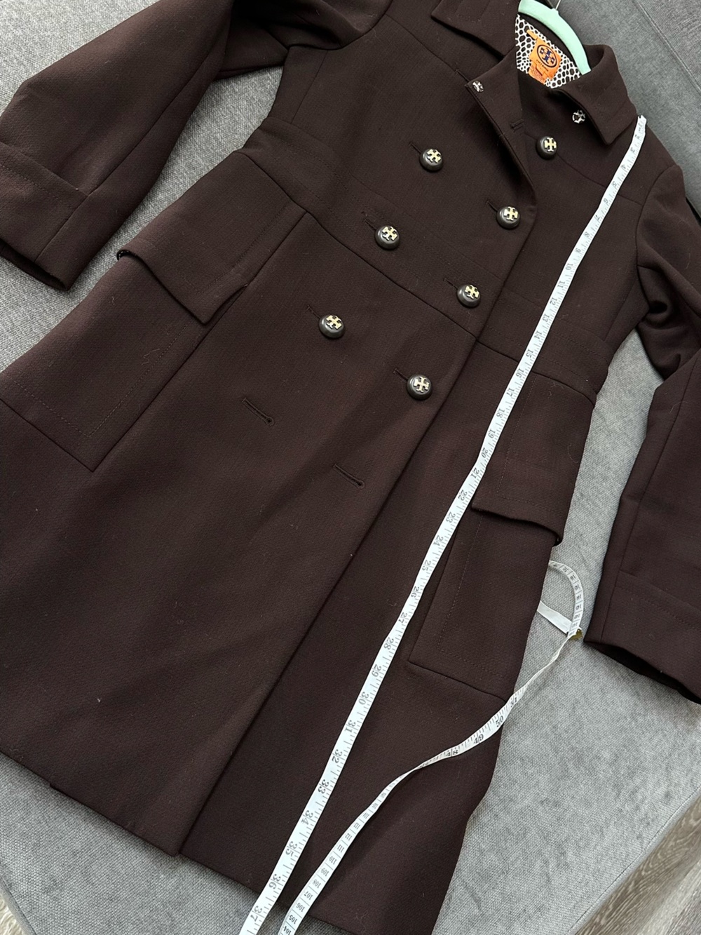 Tory Burch Dark Brown Double-Breasted Wool Blend🧥 - Picture 4 of 13
